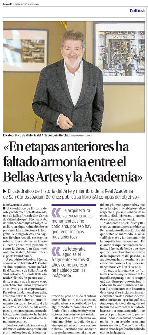 Joaquín Bérchez: "En etapas anteriores ha faltado armonía entre el Bellas Artes y la Academia"