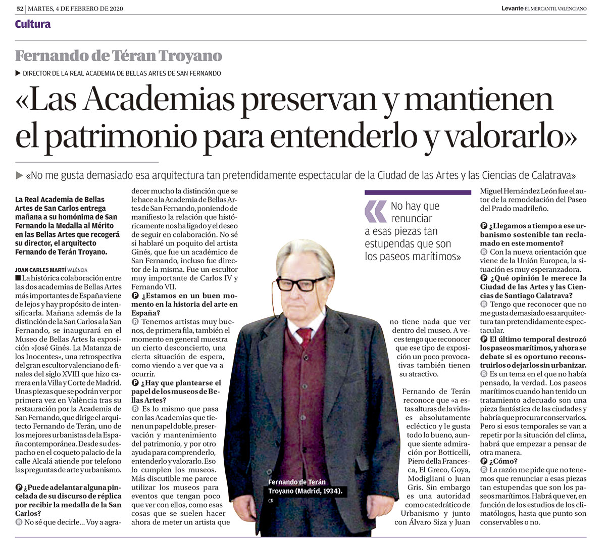 Fernando de Terán Troyano: "La Academias preservan y mantienen el patrimonio para entenderlo y valorarlo"