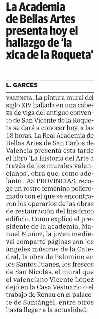 La Academia de Bellas Artes presenta hoy el hallazgo de 'la xica de la Roqueta'