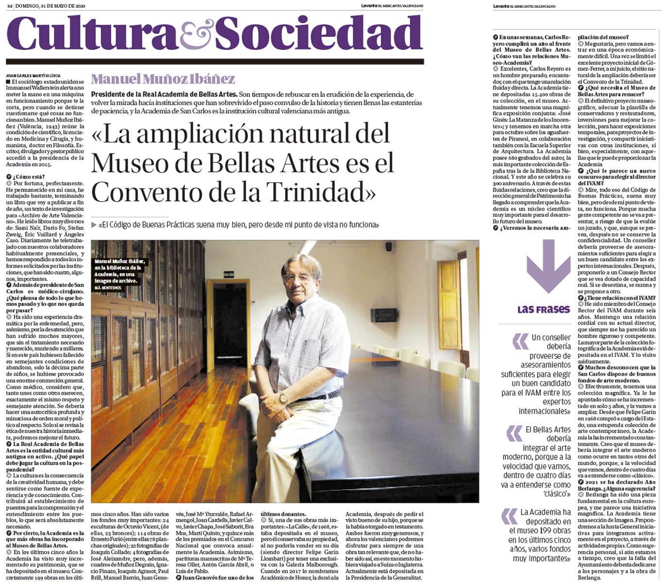 Manuel Muñoz Ibáñez: "La ampliación natural del Museo de Bellas Artes es el Convento de la Trinidad"