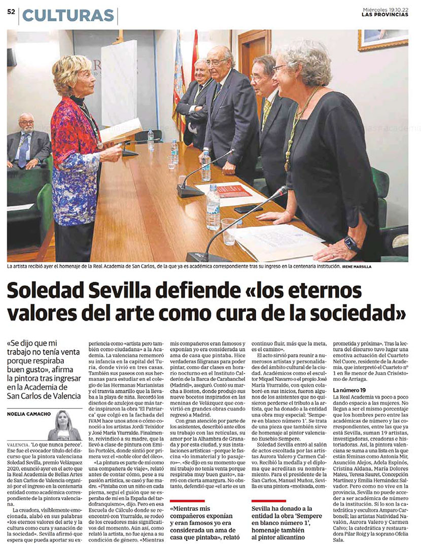 Soledad Sevilla defiende «los eternos valores del arte como cura de la sociedad»