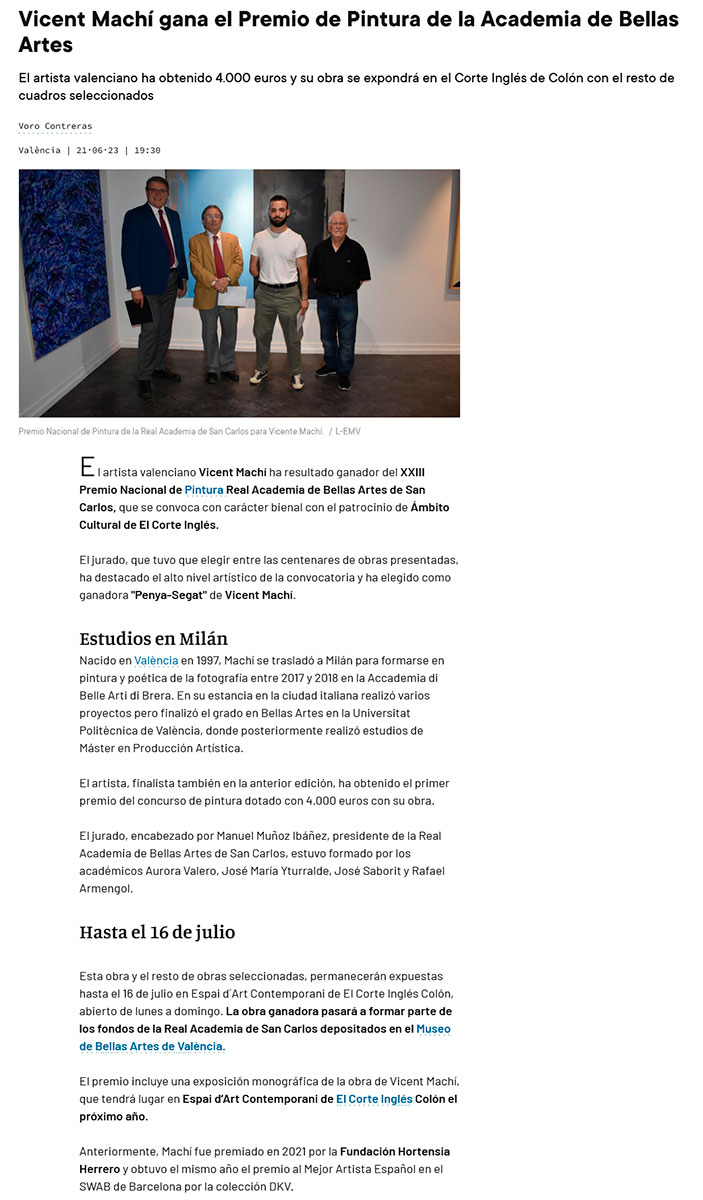 Vicent Machí gana el Premio de Pintura de la Academia de Bellas Artes