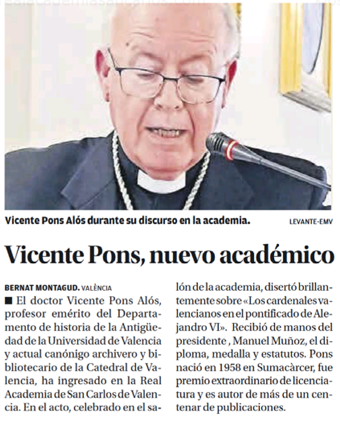 Vicente Pons, nuevo académico de San Carlos